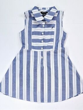 Nautica Girls Striped Blue White Striped Casual Dress Coastal Girls 12